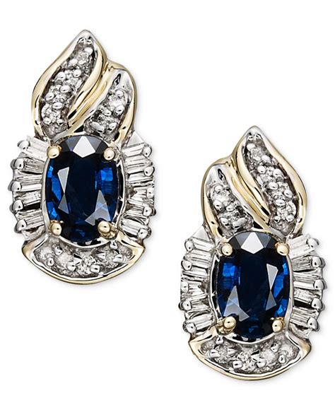 Lyst - Macy'S 14k Gold Earrings, Sapphire (1-3/8 Ct. T.w.) And Diamond ...