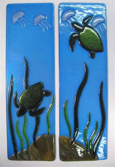 Sea Turtle Fused Glass Wall Panels - Mill Creek Glass | Glass wall art panels, Fused glass wall ...