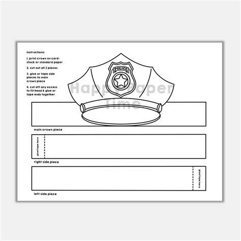 Police Hat Paper Crown Printable Coloring Craft | Made By Teachers