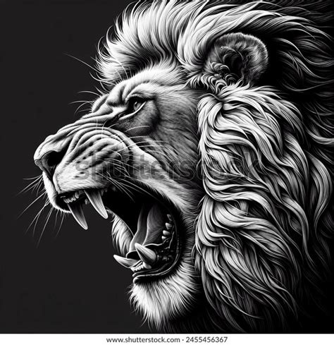 Roaring Lion Illustrated Black White Side AI-generated image 2455456367 ...