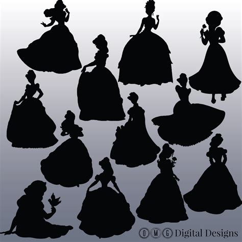 12 Disney Princess Silhouette Digital Clipart Images Clipart