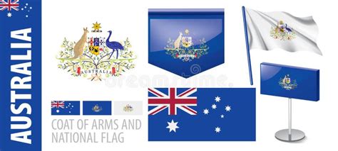 Vector Set of the Coat of Arms and National Flag of Australia Stock ...