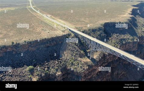 An aerial view of the long Gorge Bridge over Rio Grande river Stock ...