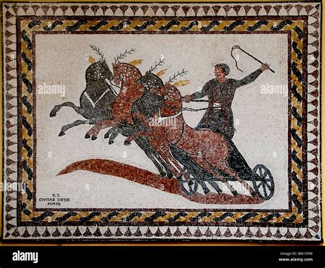 Spain Seville Roman chariot mosaic quadrivia horse carriage Stock Photo - Alamy