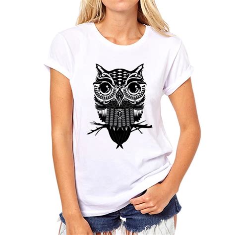 Designer O Neck T Shirts Cool Owl Print Women T Shirt Girl Graphic ...