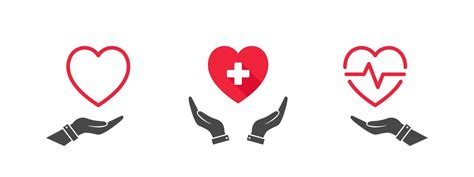 Medical icons. The concept of health icons. Heart icon on hand. Vector ...