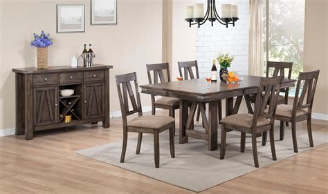 Oslo 8 Piece Extendable Dining Set, Brown Wood (Table, 6 Chairs, Server ...