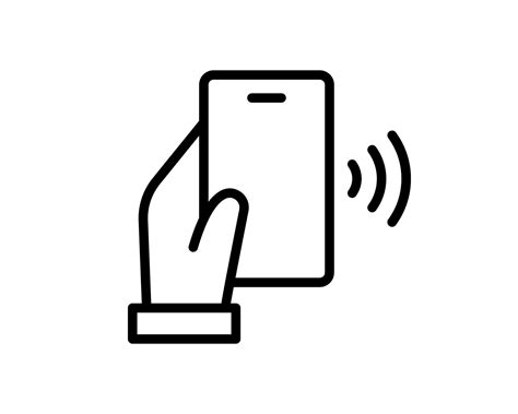 NFC technology vector icon. Hand holding Phone, Smartphone, wawe simple ...