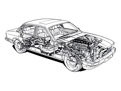 Jaguar Sovereign (XJ40) 1986 Cutaway Drawing in High quality