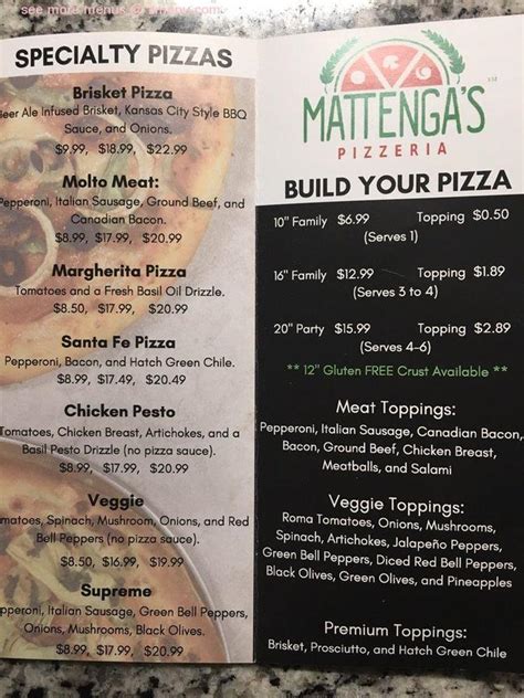 Online Menu of Mattengas Pizzeria O Connor Restaurant, San Antonio ...