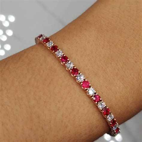 Womens Diamond Tennis Bracelet With Ruby (5 Carat) In 14K Rose Gold ...