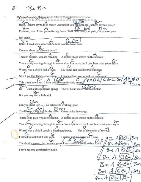 Comfortably Numb (Pink Floyd) Guitar Lesson Chord Chart with Lyrics | Guitar chords and lyrics ...