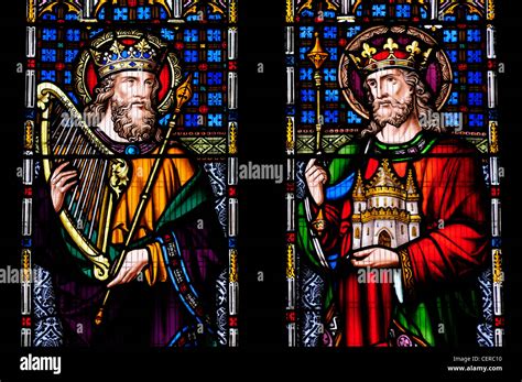 King David and King Solomon featured in a stained glass window in Peterborough Cathedral Stock ...