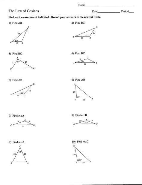 Law Of Cosines And Sines Worksheet