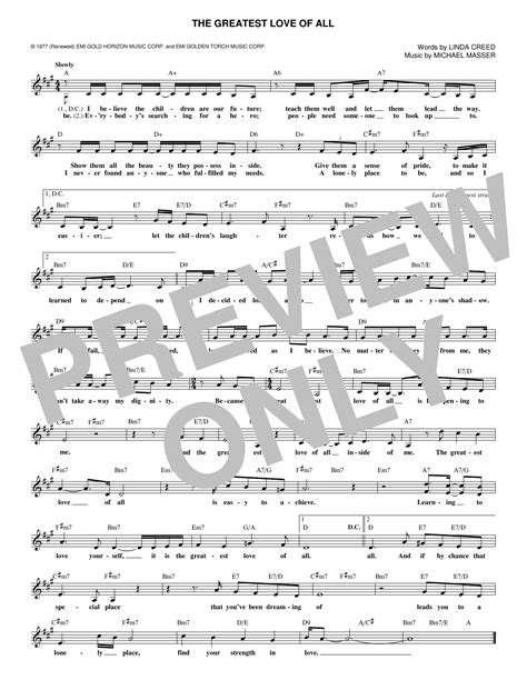 The Greatest Love Of All Sheet Music | Whitney Houston | Lead Sheet / Fake Book