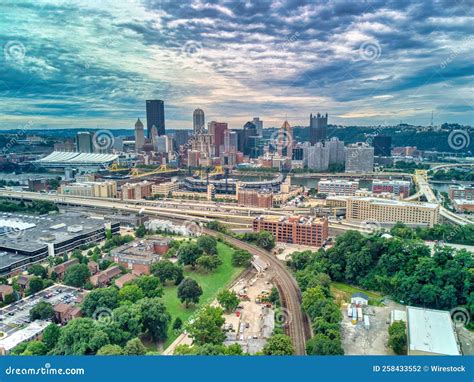 Aerial View of Pittsburgh Downtown Skyline with Bridges on Under ...