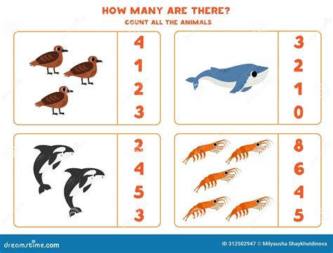 Count All Antarctic Animals and Circle the Correct Answers. Stock ...