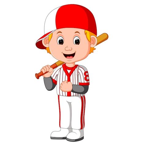 Niño de dibujos animados jugando al béisbol | Vector Premium