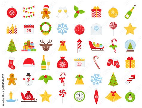 Christmas icons. Vector. Winter icon set. Christmas decorations in flat design isolated on white ...