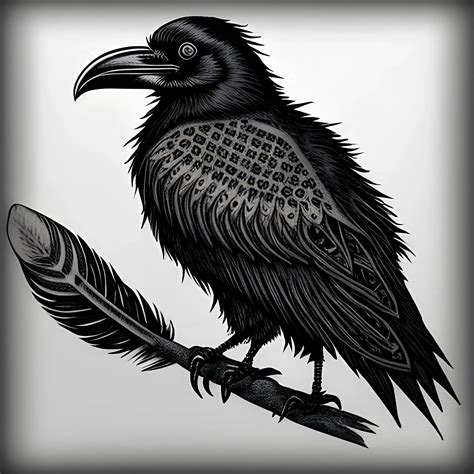 raven feathers in a stippled tattoo style - Arthub.ai