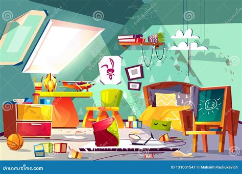 Teen Boy Messy Attic Room Interior Cartoon Vector | CartoonDealer.com ...