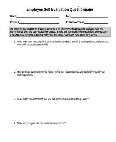 FREE 8+ Sample Employee Self Evaluation Forms in MS Word | PDF