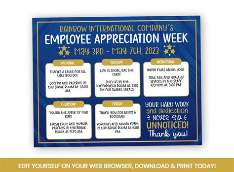 EDITABLE Employee Appreciation Flyer Company Staff Itinerary - Etsy UK