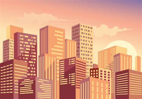 Beautiful Cityscape at Sunset Building Illustration, Art Et ...