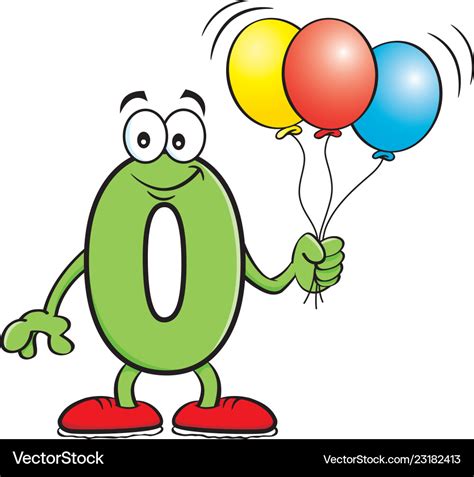 Cartoon number zero holding balloons Royalty Free Vector