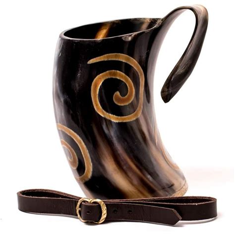 Mythrojan Tumbler Viking Drinking Cup with Handle & Medieval Buckle Renaissance with leather ...