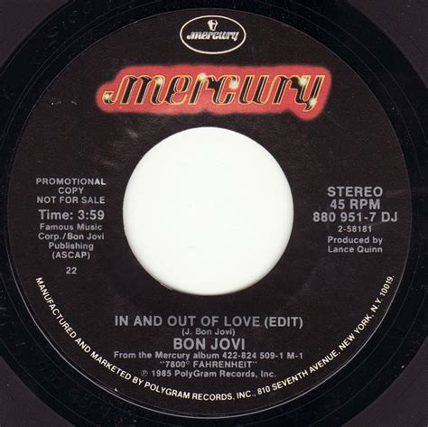 Bon Jovi – In And Out Of Love (1985, Vinyl) - Discogs