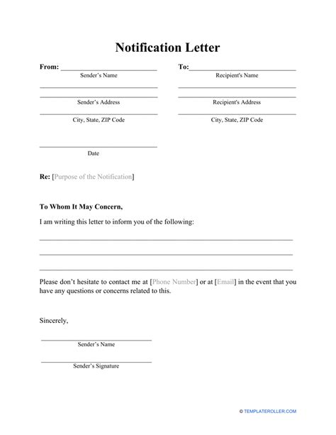 Notification Letter Template Download Printable PDF | Templateroller