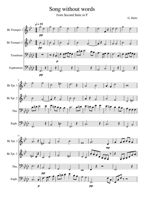 Song Without Words - Second Suite in F (arr. Edward Fall) by Gustav Holst Sheet Music for Brass ...