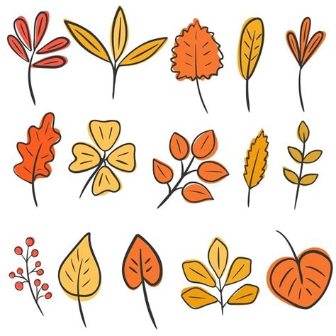 Download Set of autumn leaves hand drawing Vector for free | Fall ...