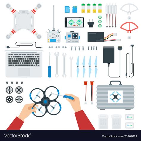 Set equipment for drone repair human Royalty Free Vector