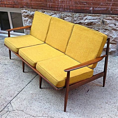 Danish Modern Vintage Walnut Slat Sofa In Yellow | Rocket Century - St. Louis, M… | Modern ...