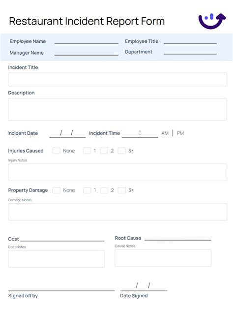 Restaurant Incident Report Form | Xenia Templates