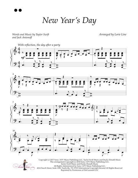 New Year's Day (arr. Lorie Line) by Taylor Swift Sheet Music for Piano ...