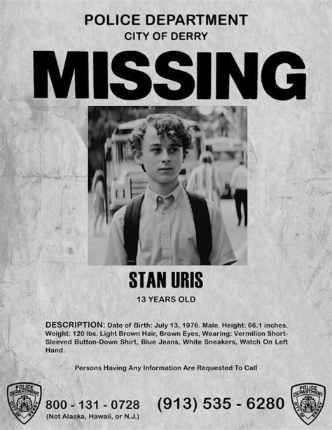 stanley uris missing poster | Missing posters, It the clown movie, Movie poster wall