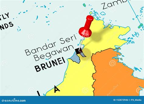 Brunei, Bandar Seri Begawan - Capital City, Pinned on Political Map Stock Illustration ...