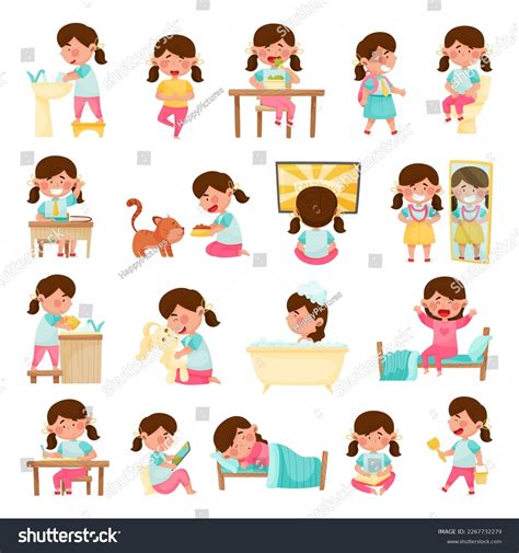 Little Girl Daily Routine Day Activity Stock Vector (Royalty Free ...