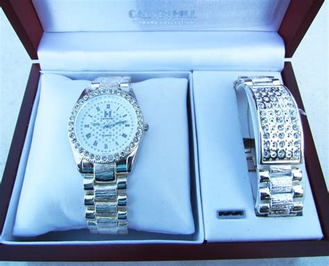 NEW Men's Calvin Hill Diamond w/ Silver Bracelet Watch Set