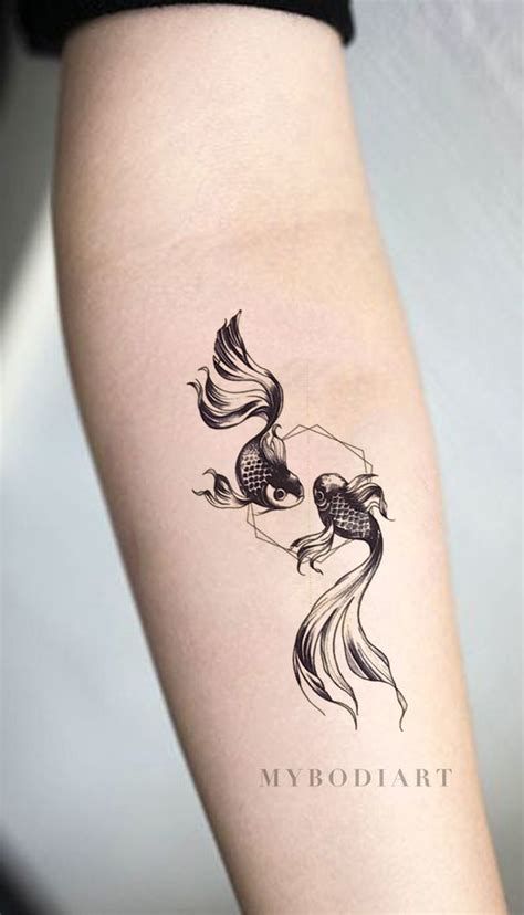 Nemo Small Unique Black Double Koi Fish Temporary Tattoo – MyBodiArt