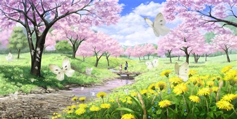 Anime, landscape, butterfly HD wallpaper | Wallpaper Flare