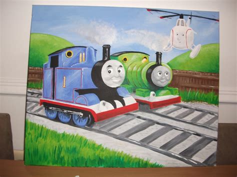 Paintings by Richard Paget: Thomas the tank engine, percy and harold. Commissioned painting ...