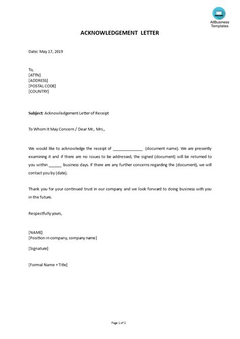 Letter Of Acknowledgement Of Claim 101 Business Letter - Riset