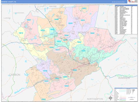 Monroe County, PA Wall Map Color Cast Style by MarketMAPS - MapSales.com