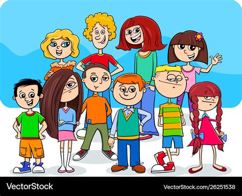 Children and teens cartoon characters group Vector Image