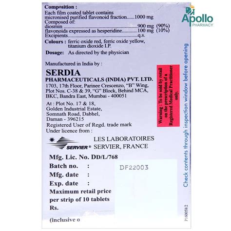 Daflon 1000 mg Tablet 10's Price, Uses, Side Effects, Composition - Apollo Pharmacy