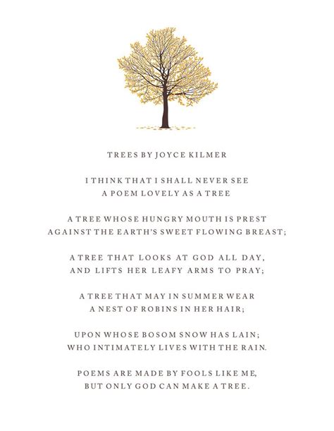 Trees poem by Joyce Kilmer | Tree poem, Joyce kilmer, Poetry inspiration